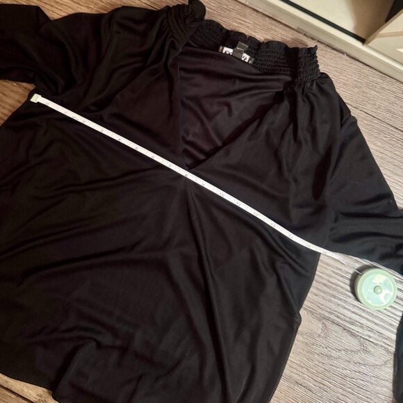 Express Black Smocked Neck Ruched Long Sleeve Blouse | Size M - Picture 9 of 13